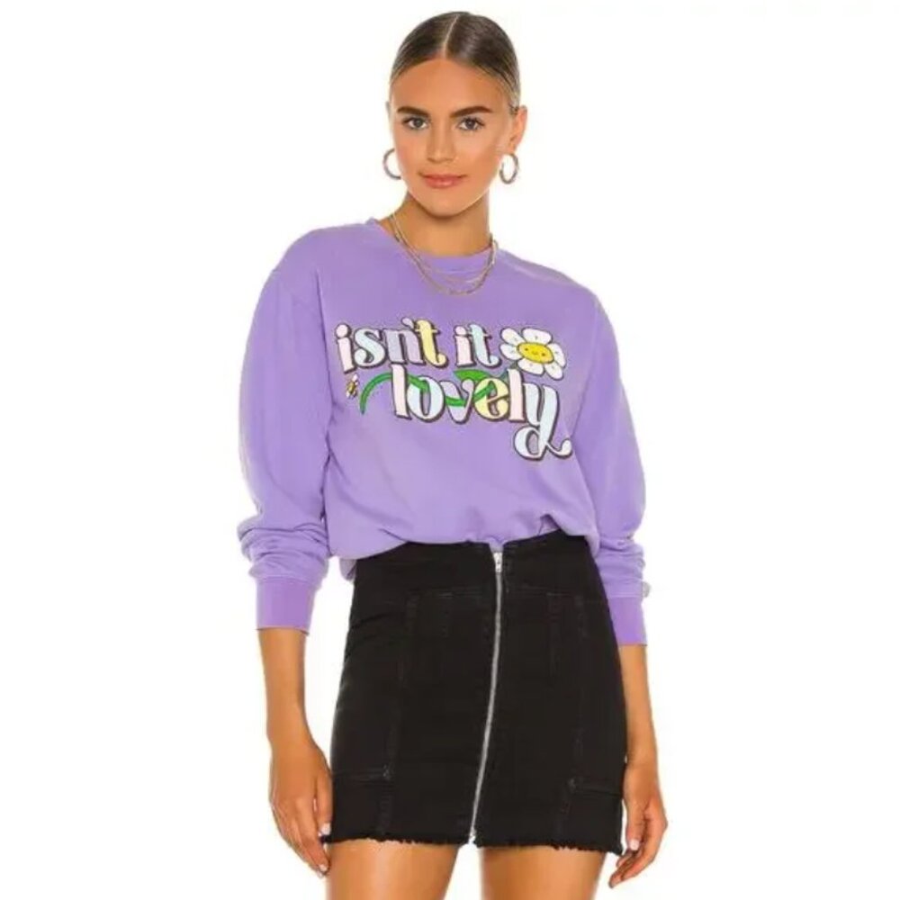 REVOLVE By Samii Ryan Isn't It Lovely Cropped Violet Crewneck Sweatshirt S